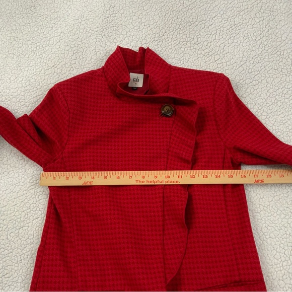CAbi Celebration Red Houndstooth Ruffle Longline Wrap Jacket Coat 3546 Womens XS - Picture 10 of 16
